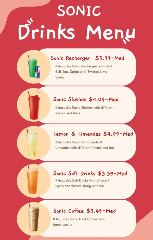 Sonic Drinks menu