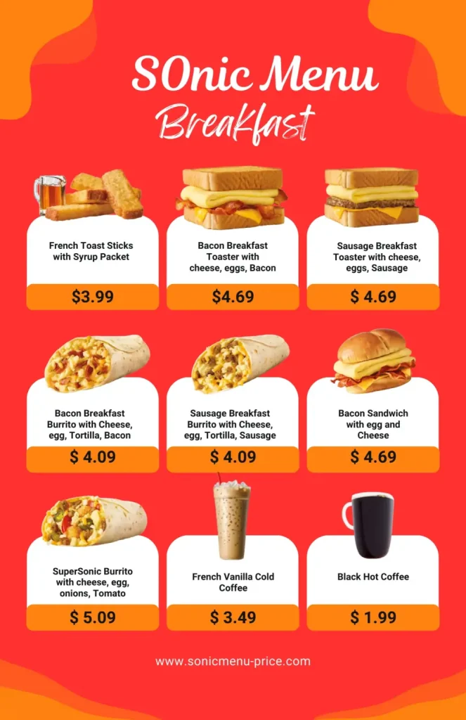 Sonic Breakfast Menu with prices