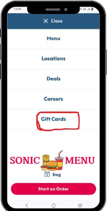 How to check Sonic gift card Balance step 1