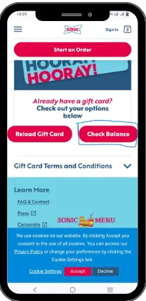how to check sonic gift card balance step 2